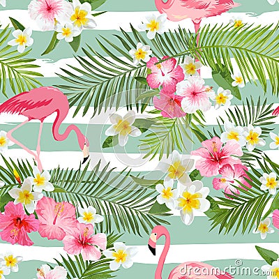 Flamingo Background. Tropical Flowers Background Vector Illustration