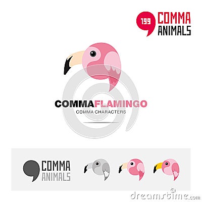 Flamingo bird concept icon set and modern brand identity logo template and app symbol based on comma sign Vector Illustration