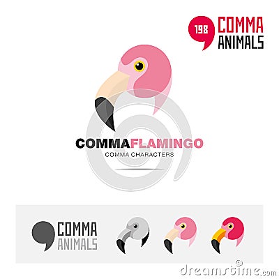 Flamingo bird concept icon set and modern brand identity logo template and app symbol based on comma sign Vector Illustration