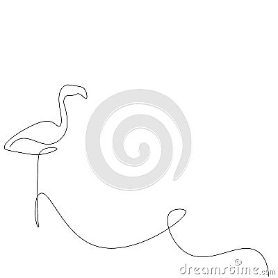 Flamingo bird. Silhouette line drawing on white background, California. Vector Vector Illustration