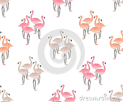 Flamingo Birds Seamless Pattern Vector Illustration