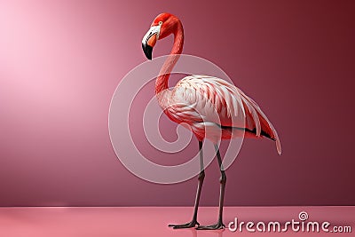 Flamingo extream minimal empty space background Generative AI Stock Photo