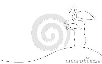 Flamingo family continuous line drawing, vector Vector Illustration