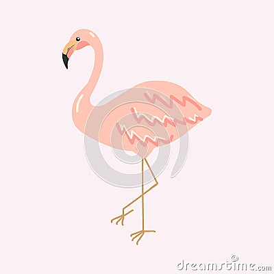 Flamingo. Hand drawn flamingo isolated on pink. Vector Cartoon Illustration