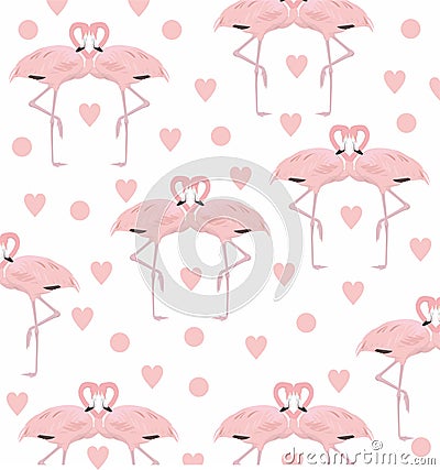 Flamingo inlove seamless pattern. Cute Flamingo with hearts on white background Stock Photo