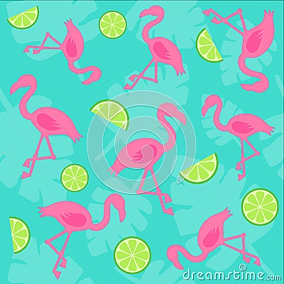Flamingo and lime seamless pattern Vector Illustration