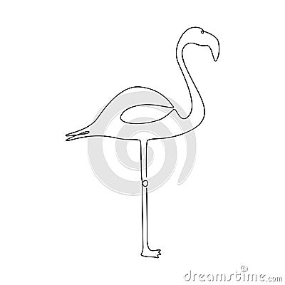 Flamingo one line drawing. Continuous line tropical bird. Hand-drawn illustration for logo, emblem and design card, poster. Vector Illustration