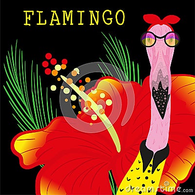 Hipster flamingo Vector Illustration