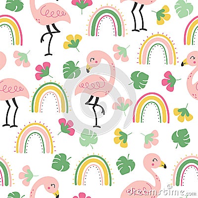 Flamingo rainbow seamless pattern Vector Illustration