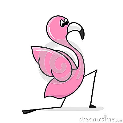 Flamingo yoga. Cartoon flamingo isolated on white background. Vector Vector Illustration