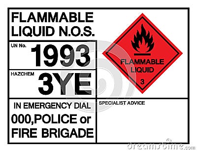 Flammable Liquid N.O.S. UN1993 Symbol Sign, Vector Illustration, Isolate On White Background, Label .EPS10 Vector Illustration