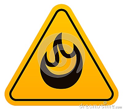 Flammable sign. Fire danger sticker. Yellow triangle Vector Illustration