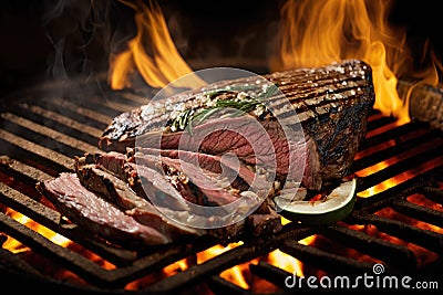 flank steak on grill, sizzling and flavorful Stock Photo