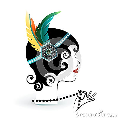Flapper with feathers in headband Vector Illustration