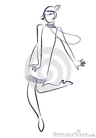 Flapper girl wearing 1920s clothes and long necklaces dancing Stock Photo