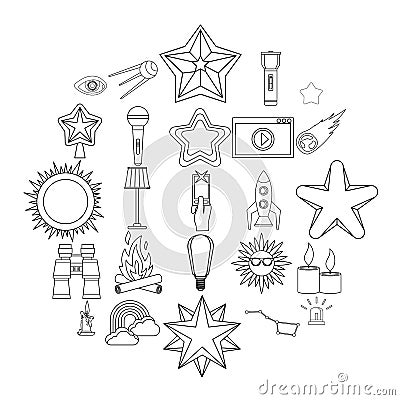 Flare icons set, outline style Vector Illustration