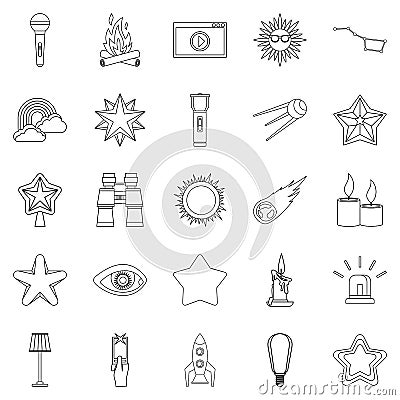 Flare icons set, outline style Vector Illustration