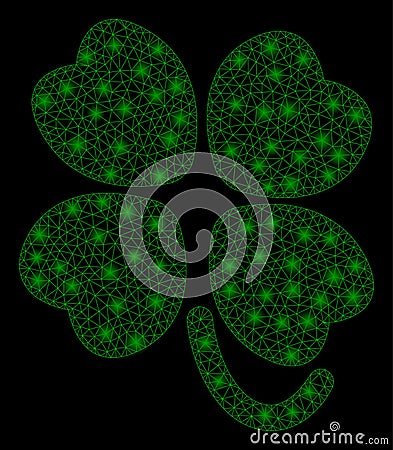 Flare Mesh Carcass Four-Leafed Clover with Flare Spots Vector Illustration