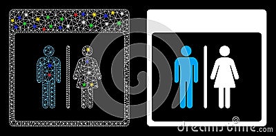 Flare Mesh Carcass Toilet Persons Calendar Page Icon with Flare Spots Vector Illustration