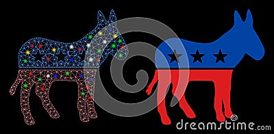 Flare Mesh 2D Democratic Donkey Icon with Flare Spots Vector Illustration