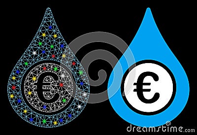 Flare Mesh 2D Euro Liquid Drop Icon with Flare Spots Vector Illustration