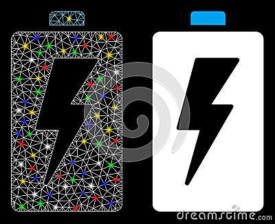 Flare Mesh Network Battery Icon with Flare Spots Stock Photo