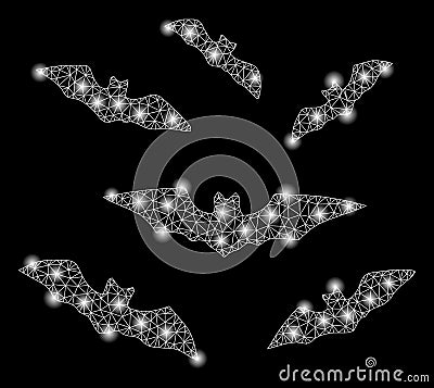 Flare Mesh Network Halloween Bats with Flare Spots Vector Illustration