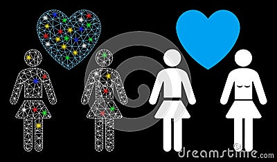 Flare Mesh Network Lesbi Love Pair Icon with Flare Spots Stock Photo