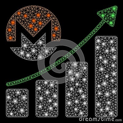 Flare Mesh Network Monero Growing Chart with Flare Spots Vector Illustration