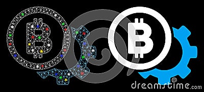 Flare Mesh Wire Frame Bitcoin Options Cog Icon with Flare Spots Stock Photo