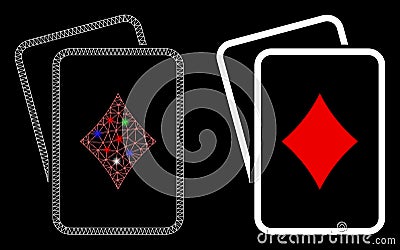 Flare Mesh Wire Frame Diamonds Gambling Cards Icon with Flare Spots Vector Illustration