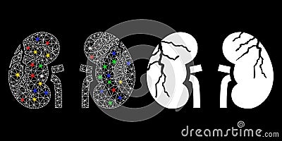 Flare Mesh Wire Frame Kidneys Cancer Icon with Light Spots Vector Illustration