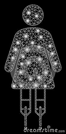 Glowing Mesh Network Woman Crutches with Flash Spots Vector Illustration