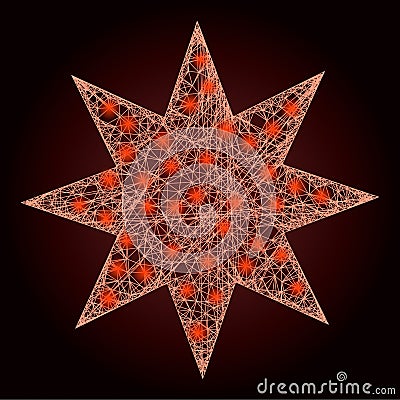 Constellation Network Mesh Eight Pointed Star with Light Spots Vector Illustration