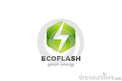 Flash Bolt Green Energy Logo Power design vector template Negative space style. Hexagon Thunderbolt icon Vector Illustration