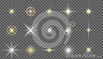 Flash camera light effect. Realistic twinkle stars. Vector glow shine element set Vector Illustration