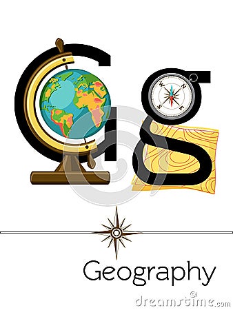 Flash card letter G is for Geography. Vector Illustration