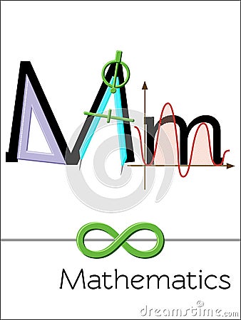 Flash card letter M is for Mathematics. Vector Illustration