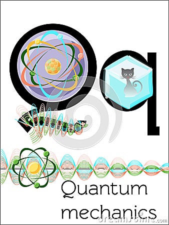 Flash card letter Q is for Quantum Mechanics. Cartoon Illustration