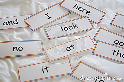 Flash cards with first words Stock Photo