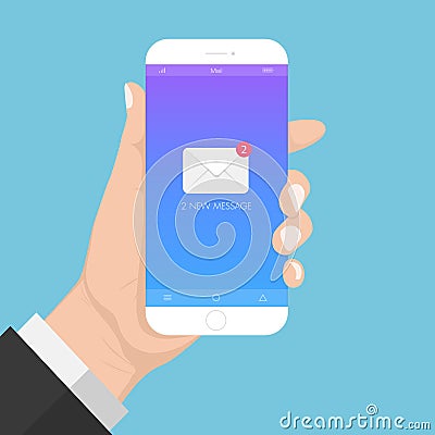 Flash Design style hand holding the smartphone with e-mail application on screen ,vector design Element illustration Stock Photo