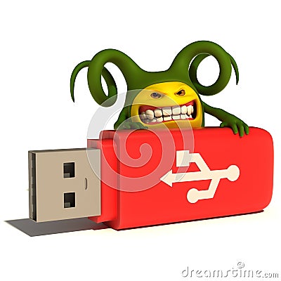 Flash drive infected by virus Stock Photo