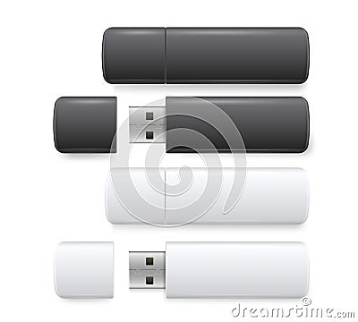 Flash drive realistic set, computer storage device Vector Illustration