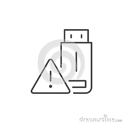 Flash drive warning line icon Vector Illustration