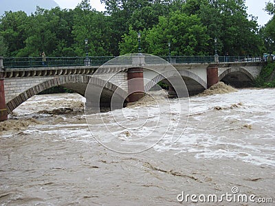 Flash Flood. Natural Disaster. Bridge Stock Photo