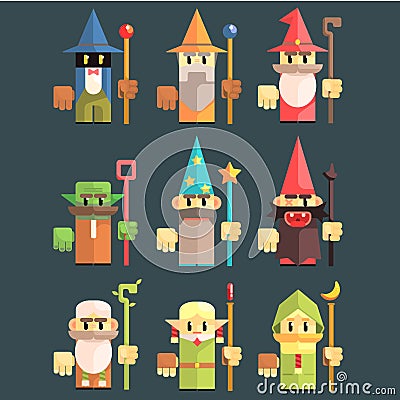 Flash Game Wizard Set Vector Illustration