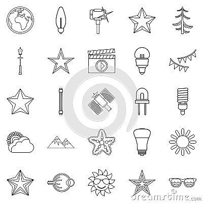 Flash icons set, outline style Vector Illustration