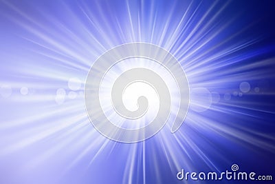 Flash light, lens flares, sun beams effect over dark blue background. Stock Photo