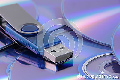 Flash USB memory drive on CD Stock Photo