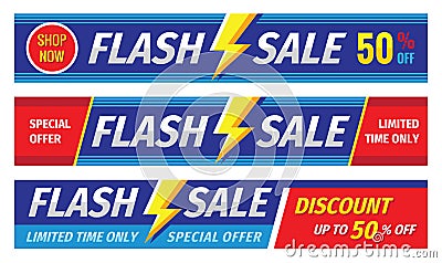 Flash sale banner set. Discount up to 50% off. Graphic concept layout. Vector illustration. Vector Illustration